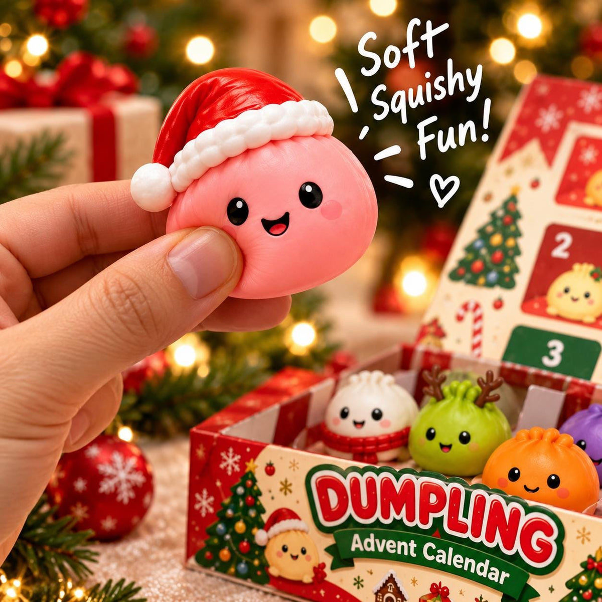 Dumpling Christmas Gift Set, 24 Day Squishy Advent Calendar, Cozy Blanket & Plush Dumpling Pillow, Cute Holiday Gift for Kids