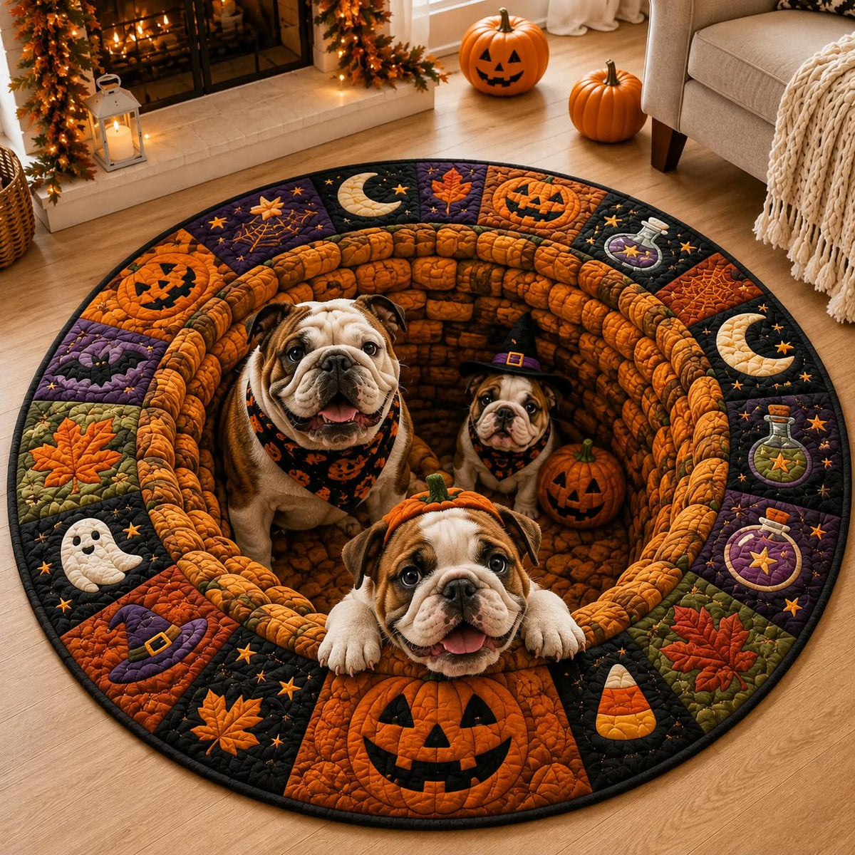 Halloween Dog Hole Rug, 3D Illusion Round Dog Rug
