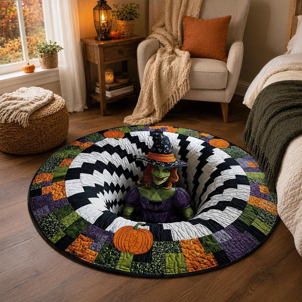3D Witch Halloween Round Rug