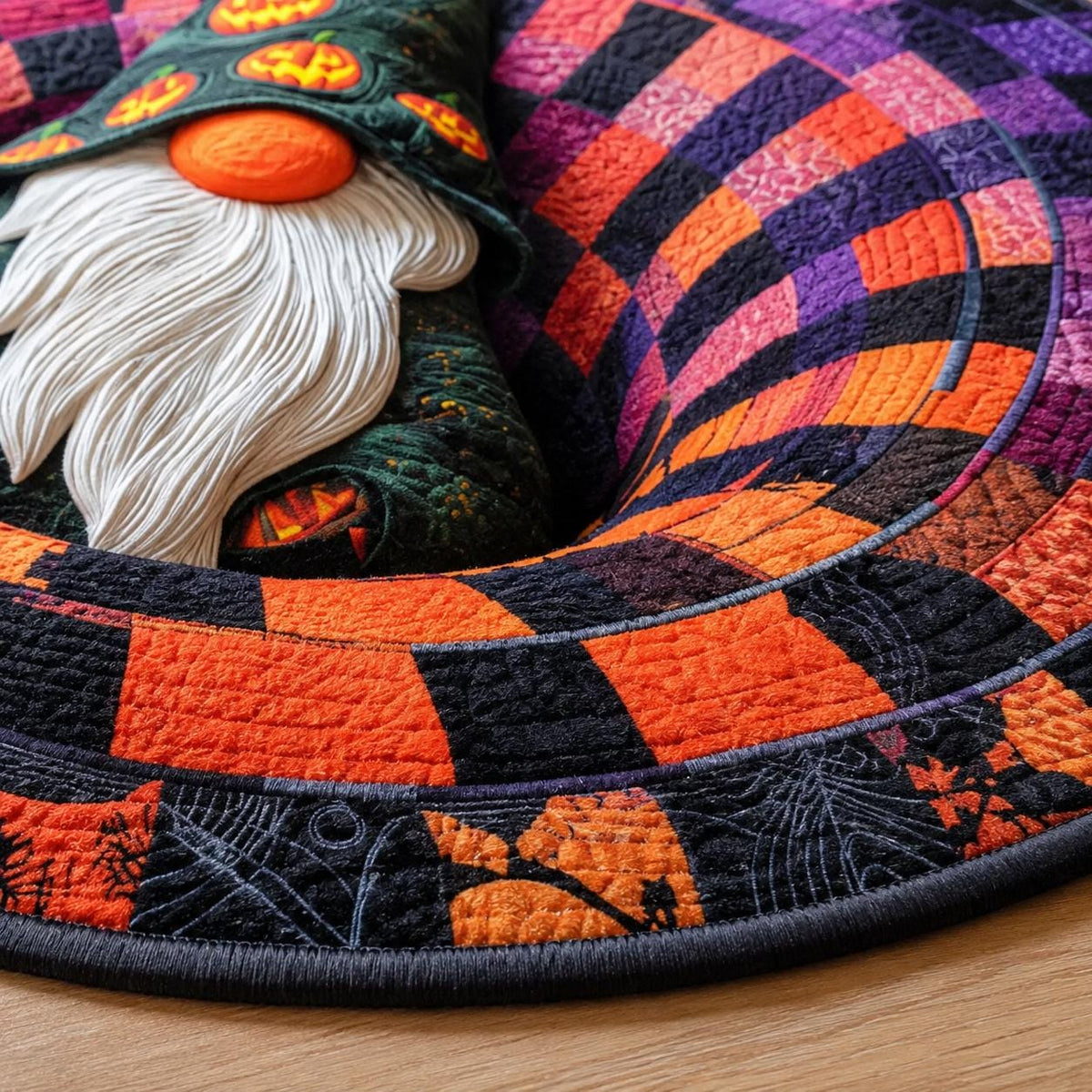 3D Halloween Gnome Rug, Round Pumpkin Witch Optical Illusion Rug
