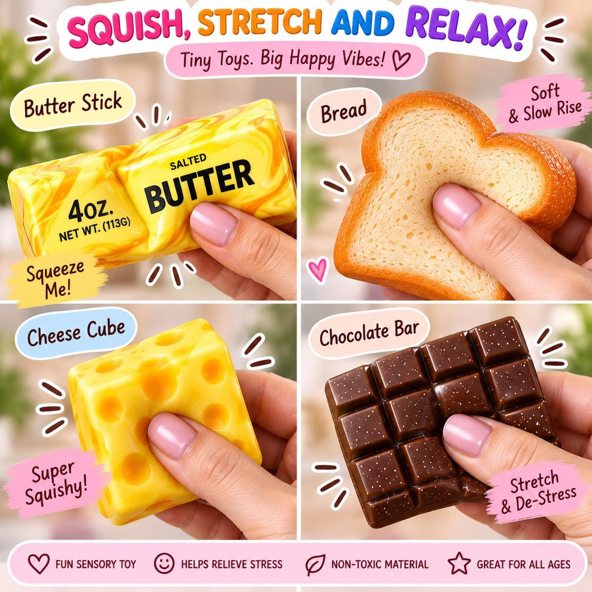 4 Piece Food Squishy Toy Set