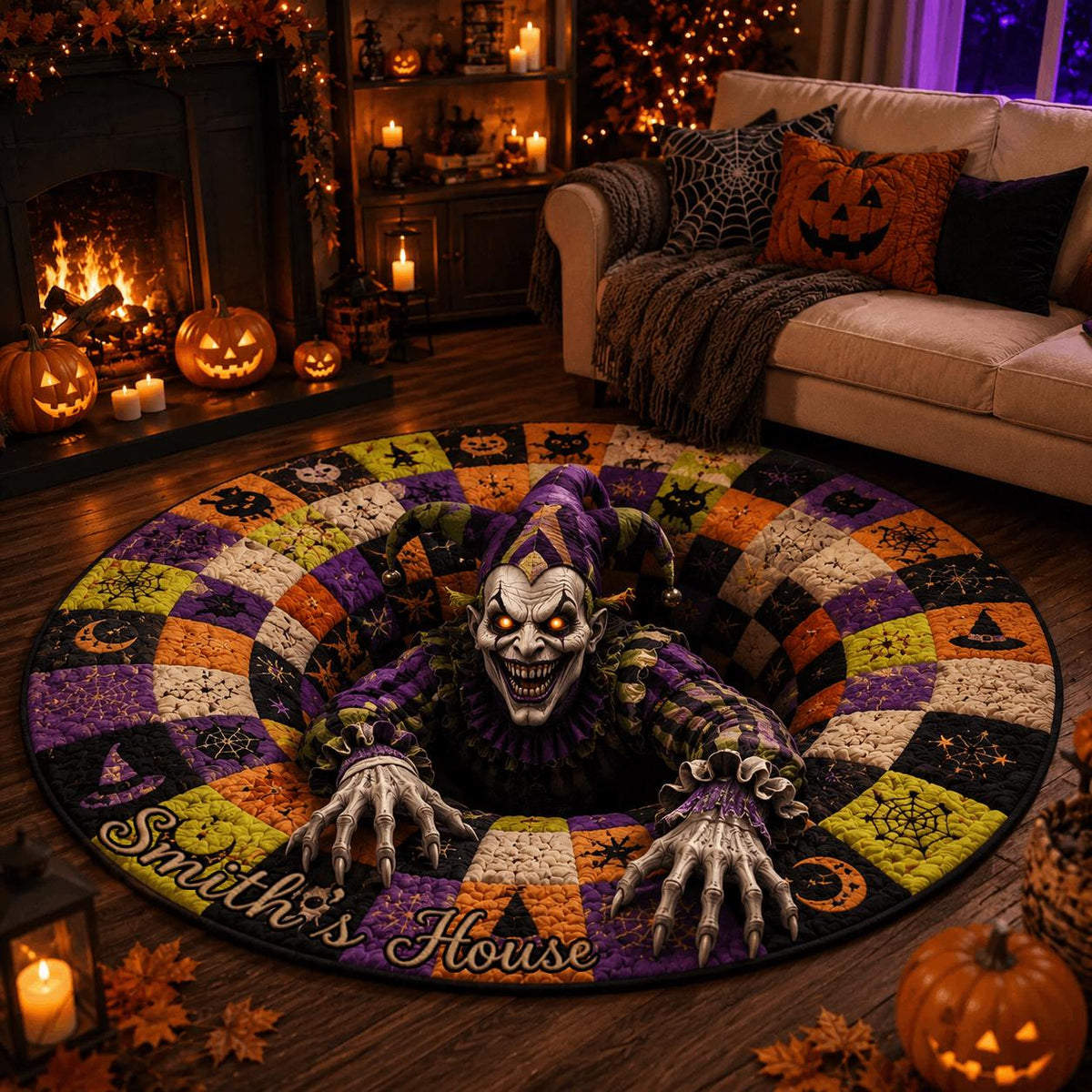 3D Evil Jester Halloween Round Rug