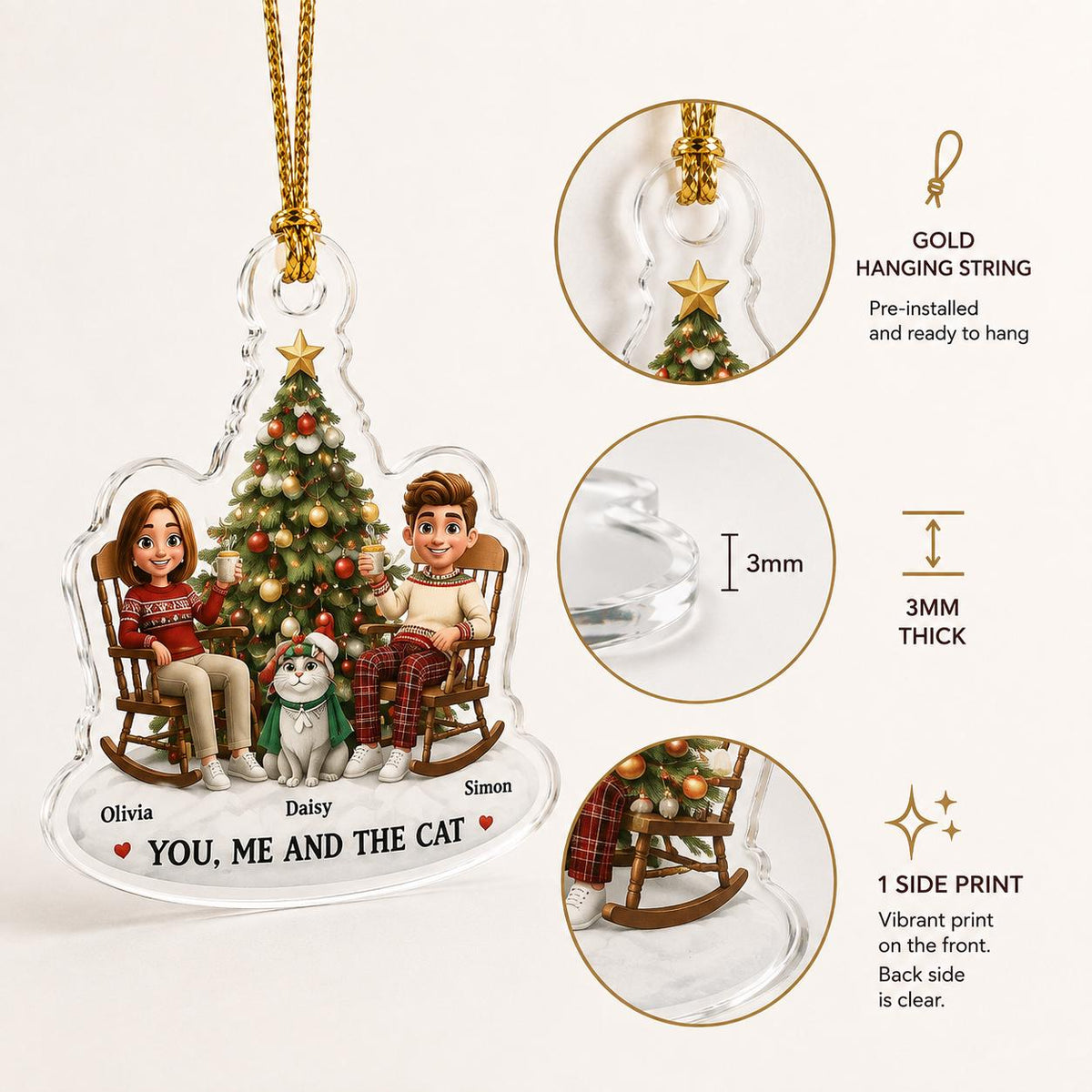 Personalized Glitter Dumpling Christmas Acrylic Ornament