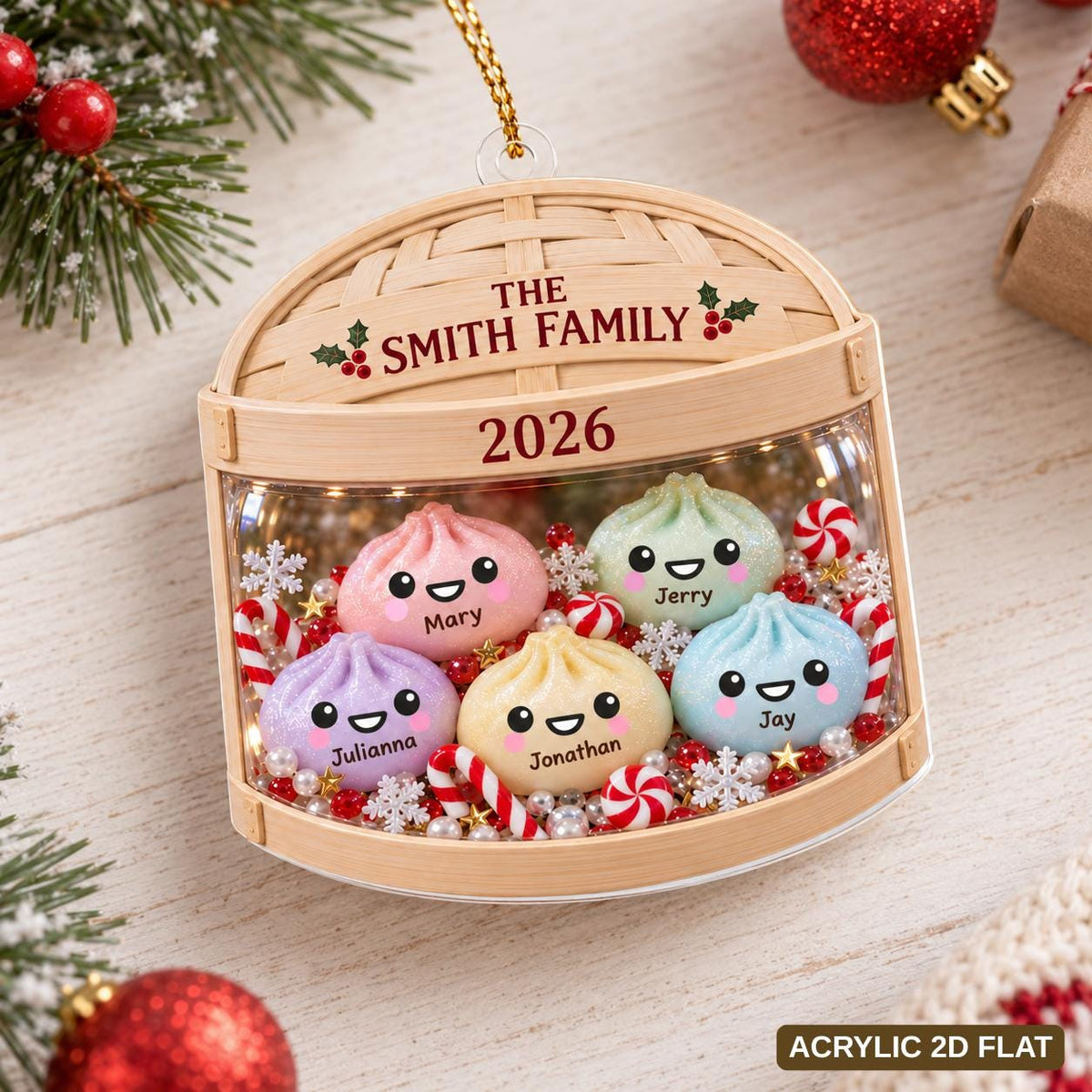 Personalized Glitter Dumpling Ornament, Family Squishy Style Christmas Ornament