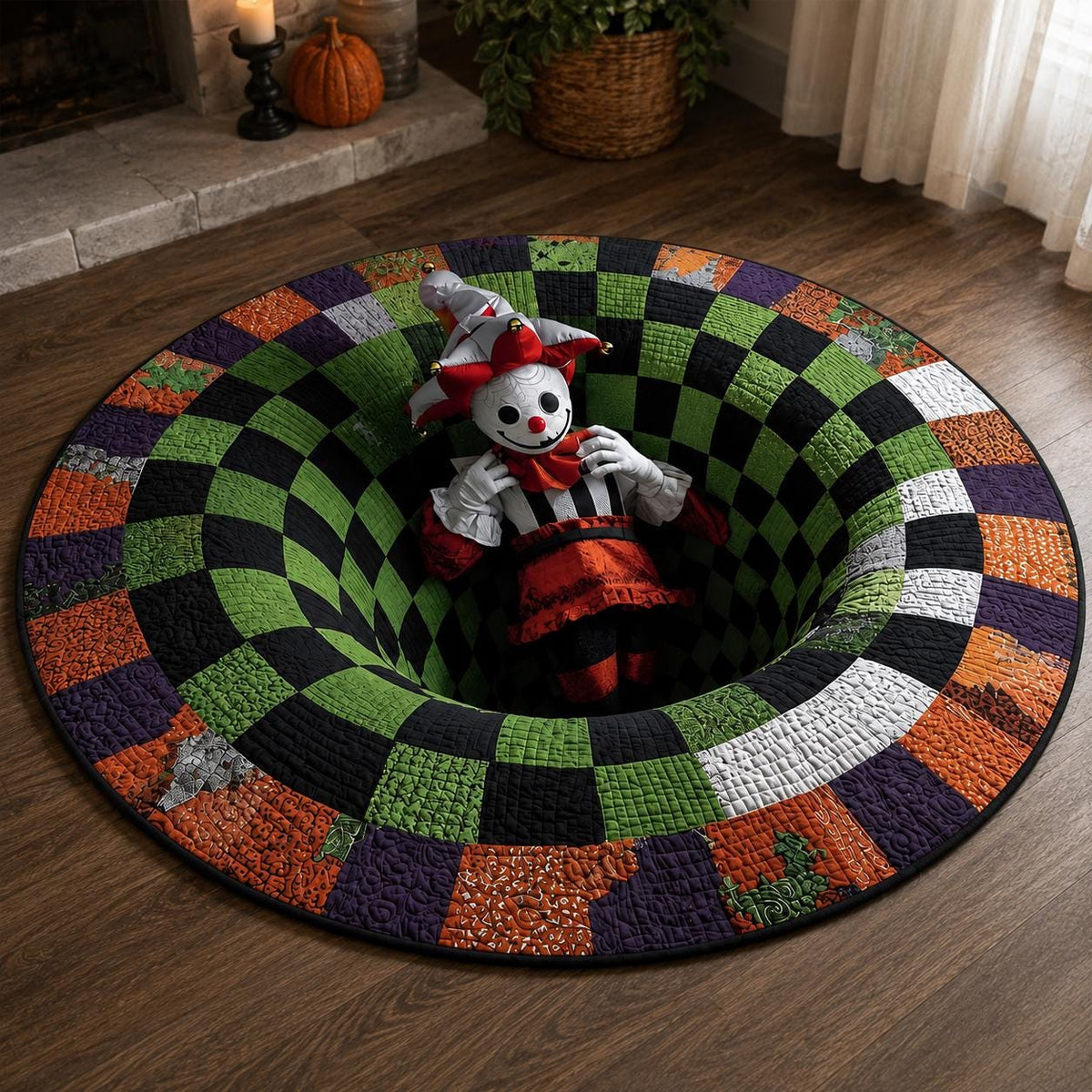 3D Creepy Jester Halloween Round Rug