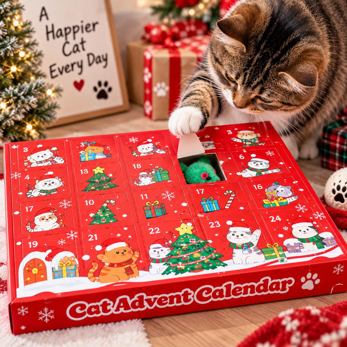 Cat Advent Calendar 2026, 24 Day Christmas Countdown with Cat Toys
