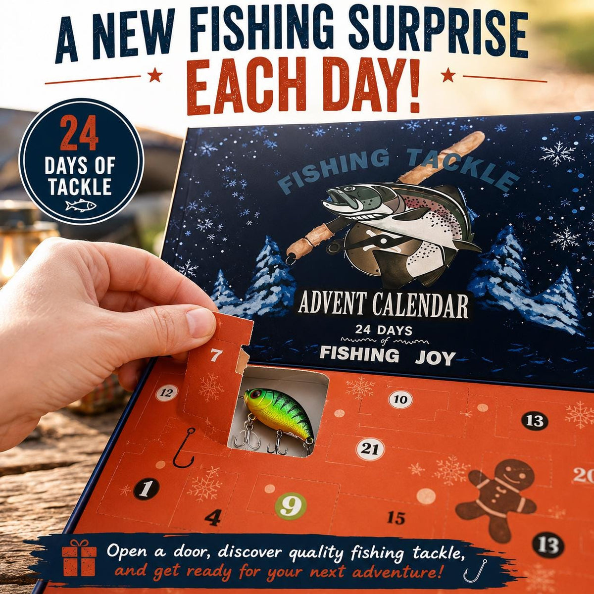 Fishing Lure Advent Calendar, 24 Day Tackle Box Christmas Countdown