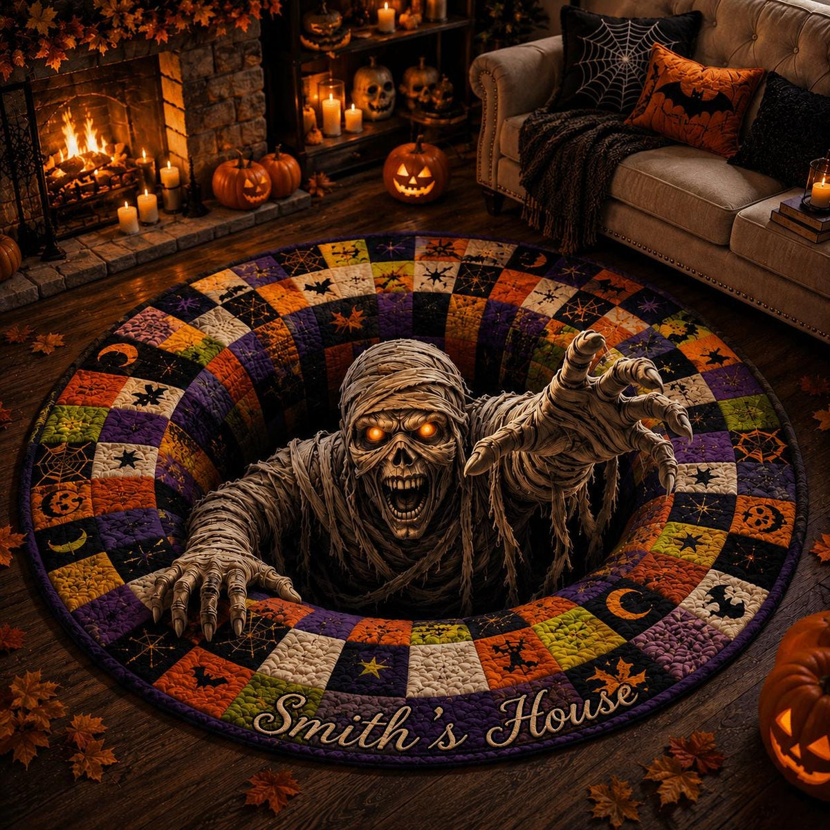 3D Mummy Halloween Round Rug