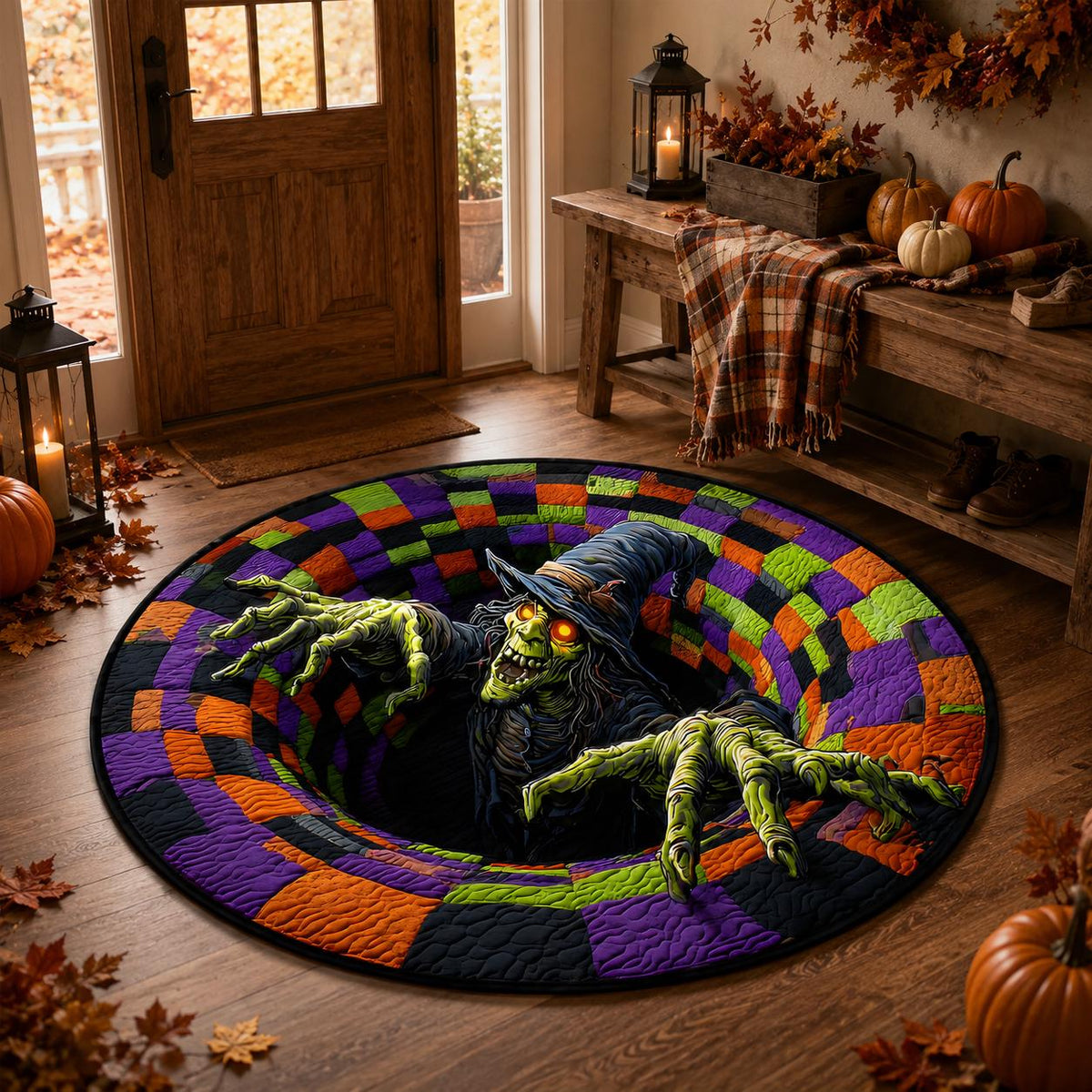 3D Witch Halloween Round Rug