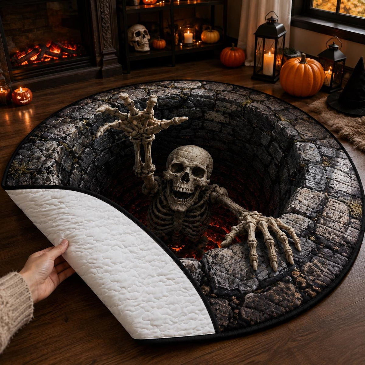 3D Skeleton Pit Halloween Round Rug