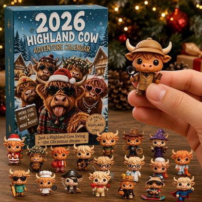 Highland Cow Advent Calendar 2026, 24 Day Christmas Countdown, 3D Mini Cow Figures