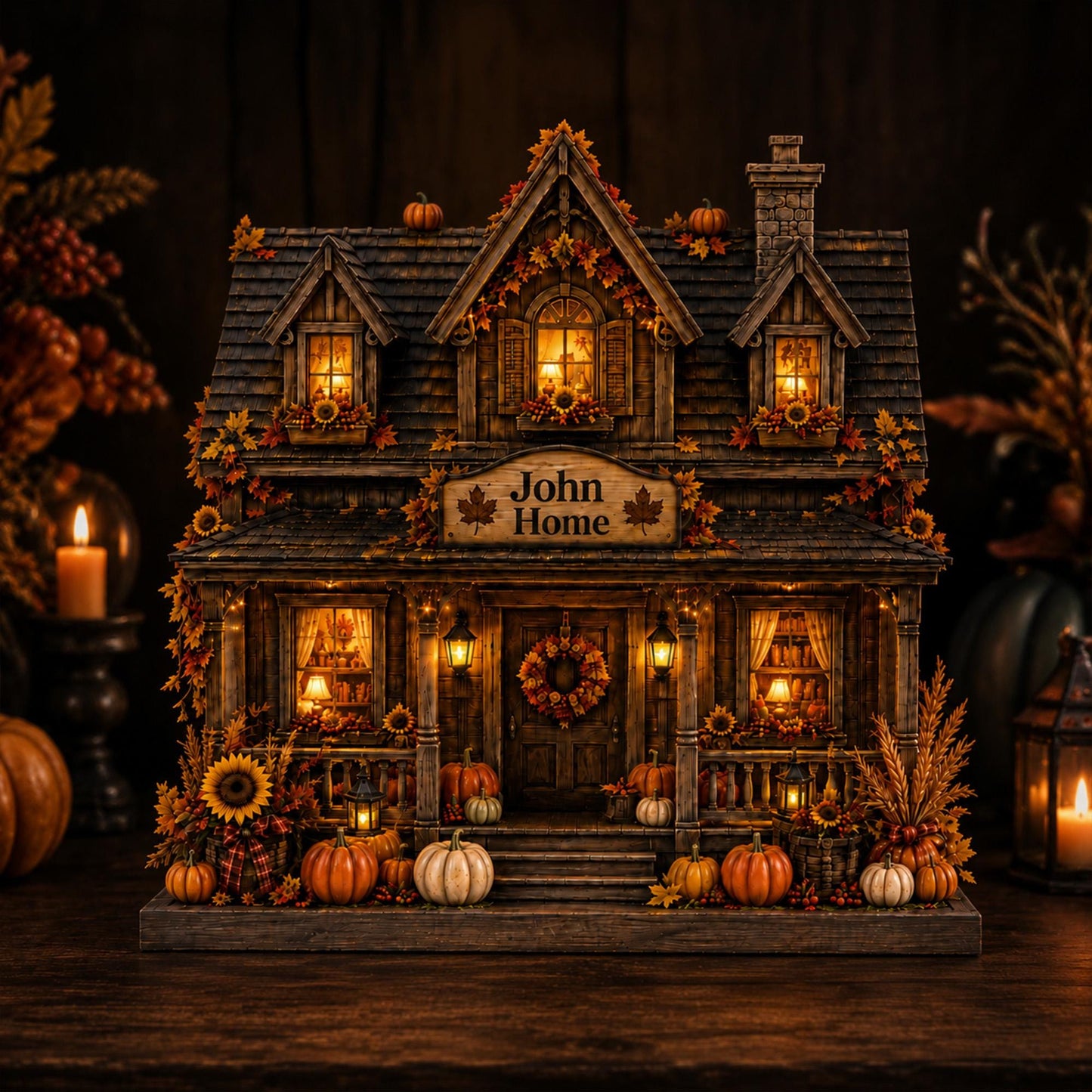 Personalized Fall House Wood Block, Custom Family Name Autumn Decor