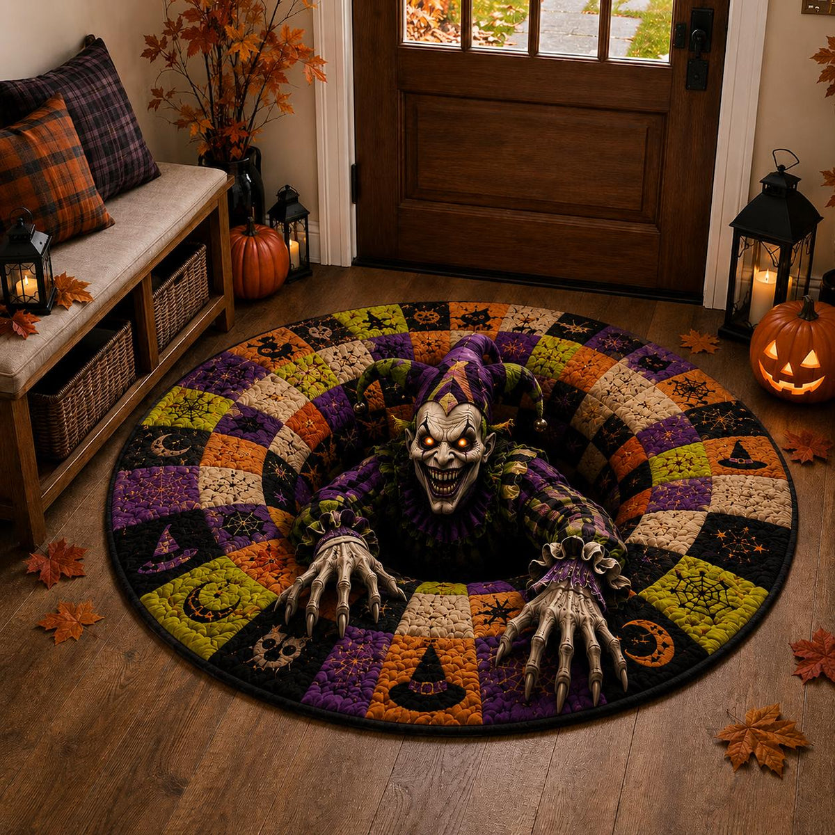 3D Evil Jester Halloween Round Rug