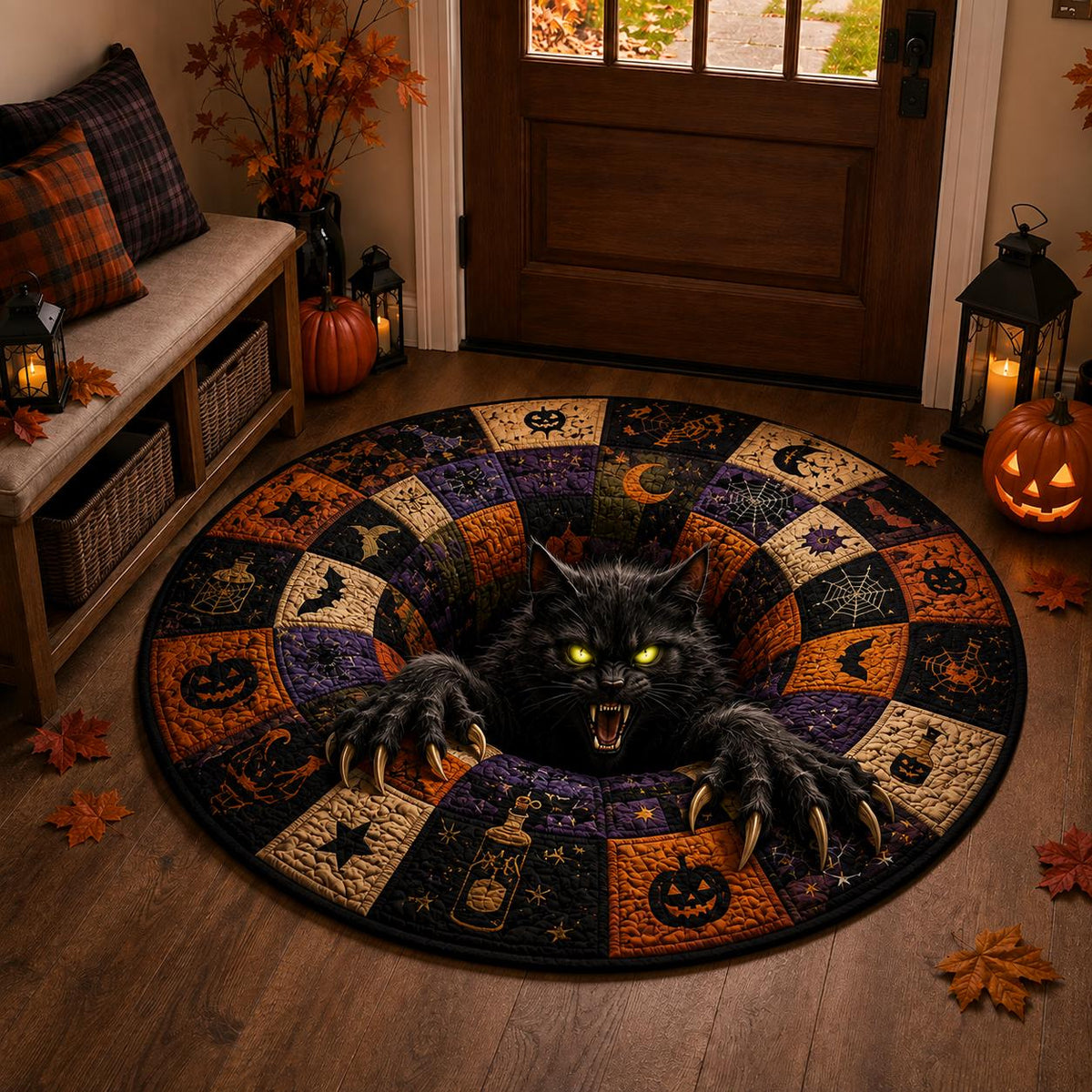 3D Black Cat Halloween Round Rug