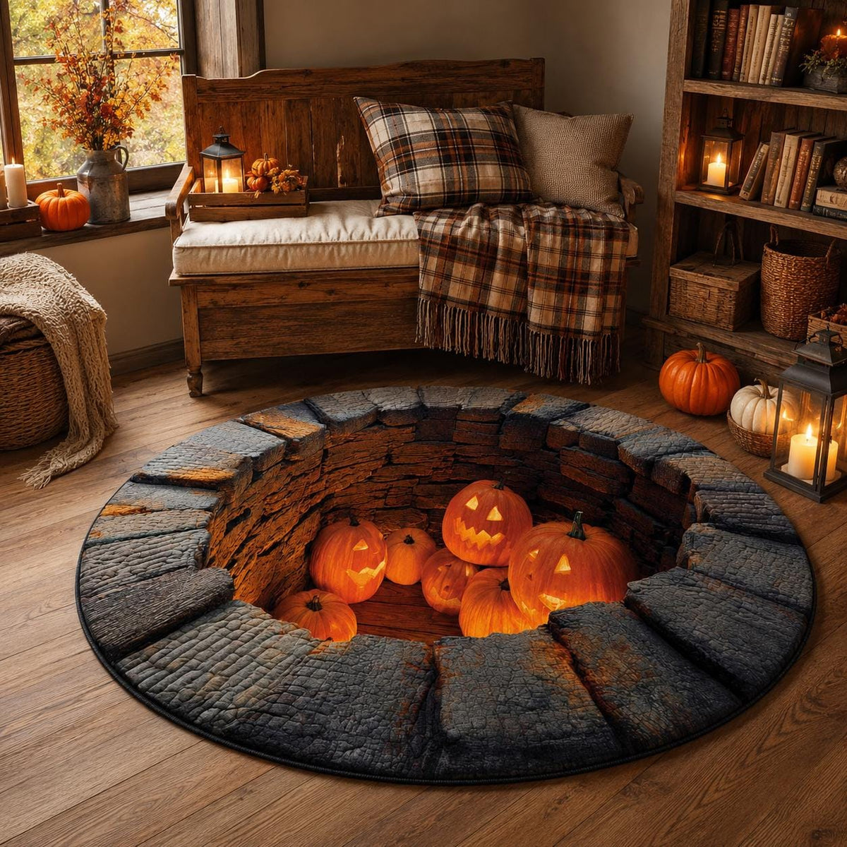3D Pumpkin Halloween Round Rug