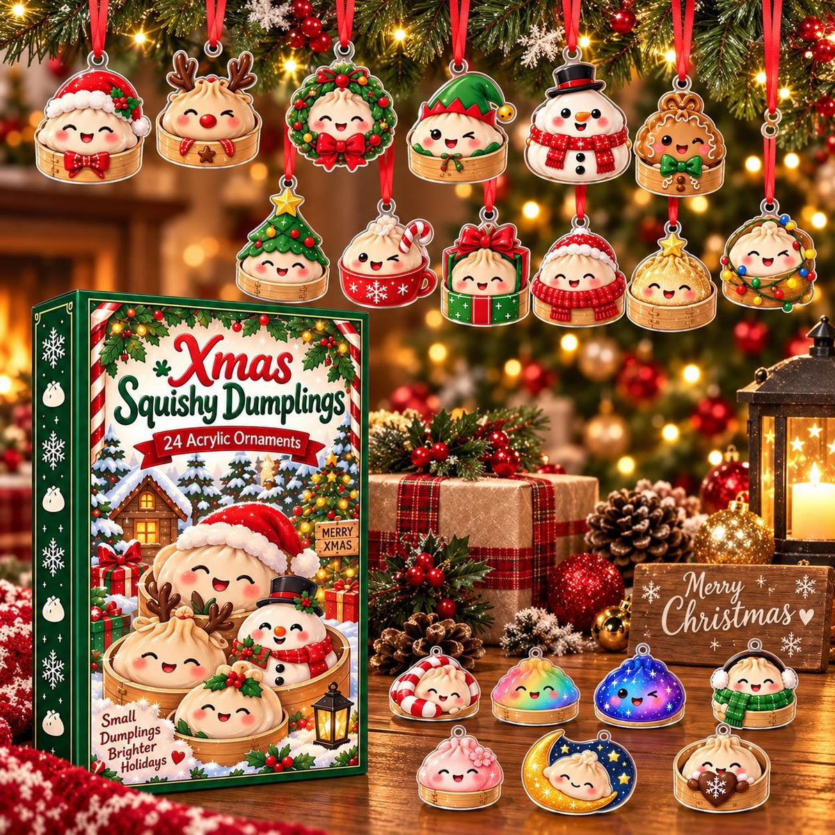 Dumpling Christmas Advent Calendar 2026, 24 Cute Acrylic Dumpling Ornaments