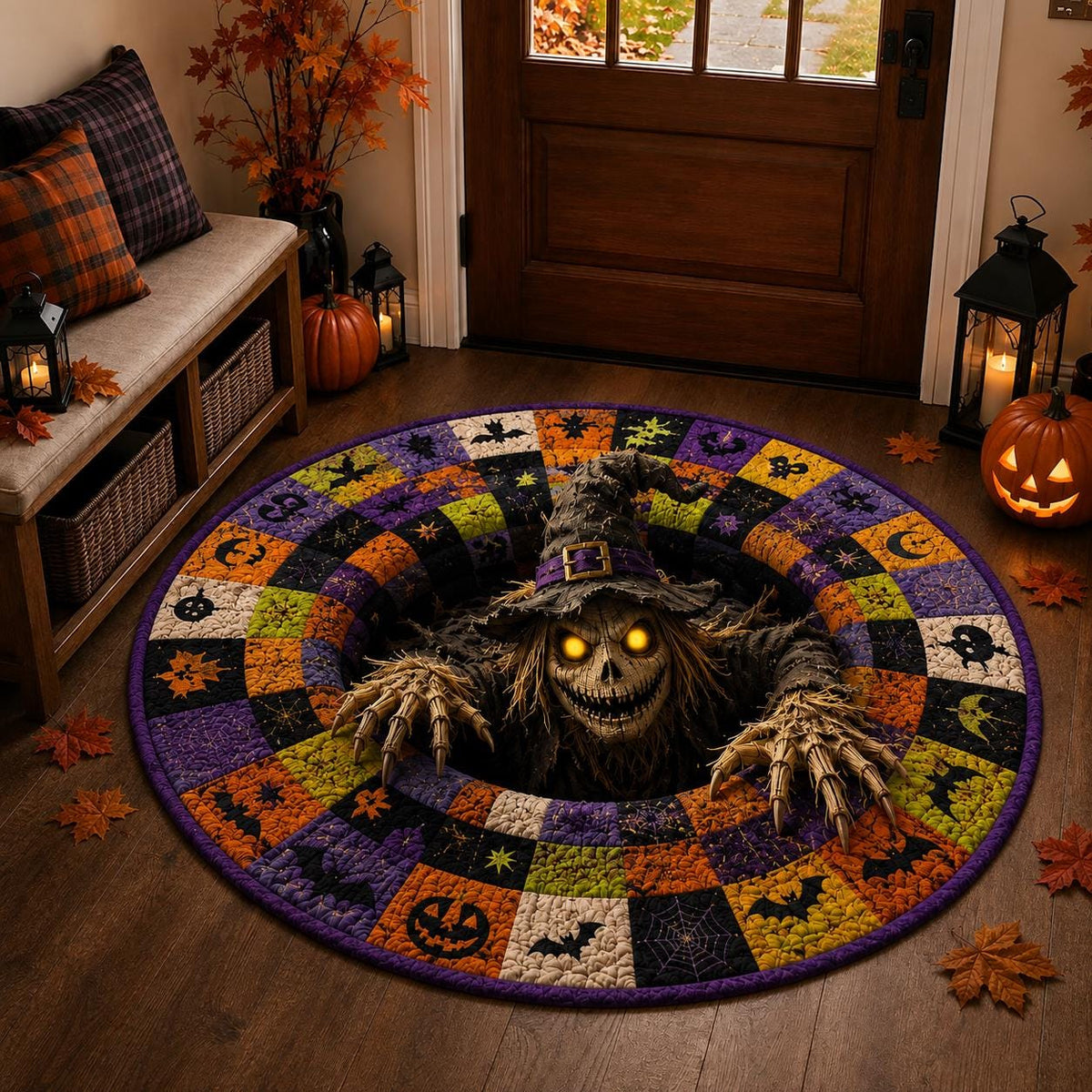 3D Witch Scarecrow Halloween Round Rug