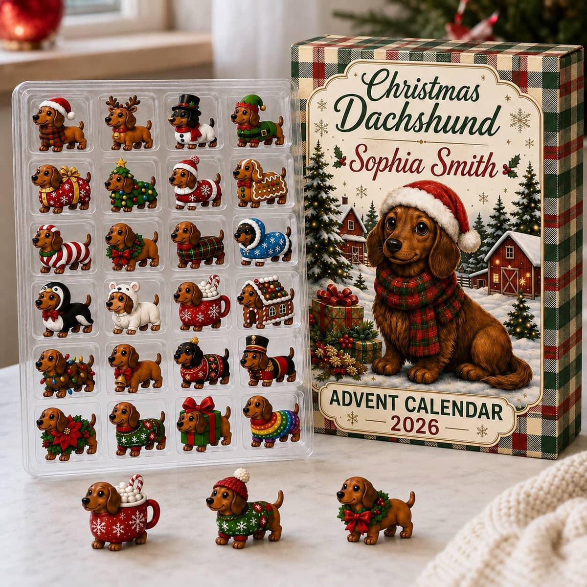Dachshund Advent Calendar 2026, 24 Christmas Dog Ornaments