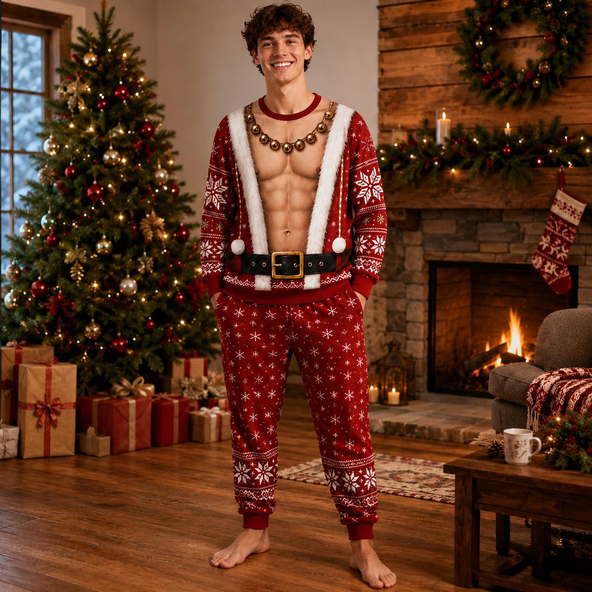 3D Fake Abs Santa Christmas Sweatshirt & Jogger Set