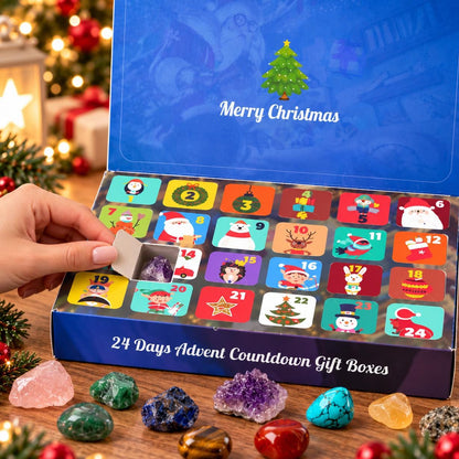 24-Day Crystal Advent Calendar, Natural Gemstone Christmas Countdown Gift