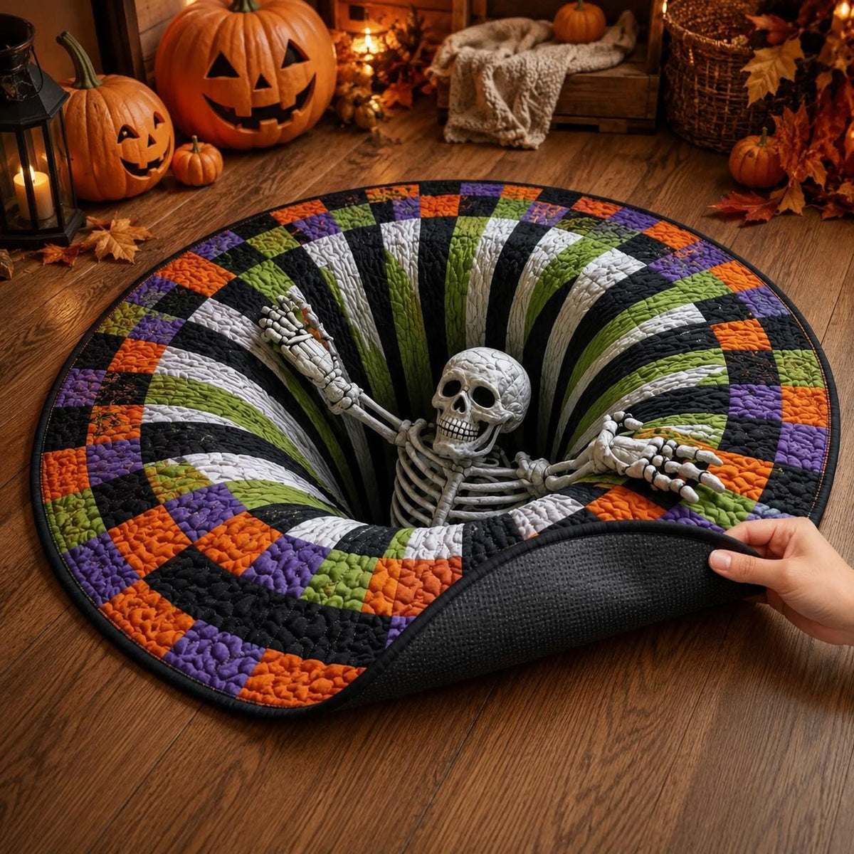 3D Skeleton Halloween Round Rug