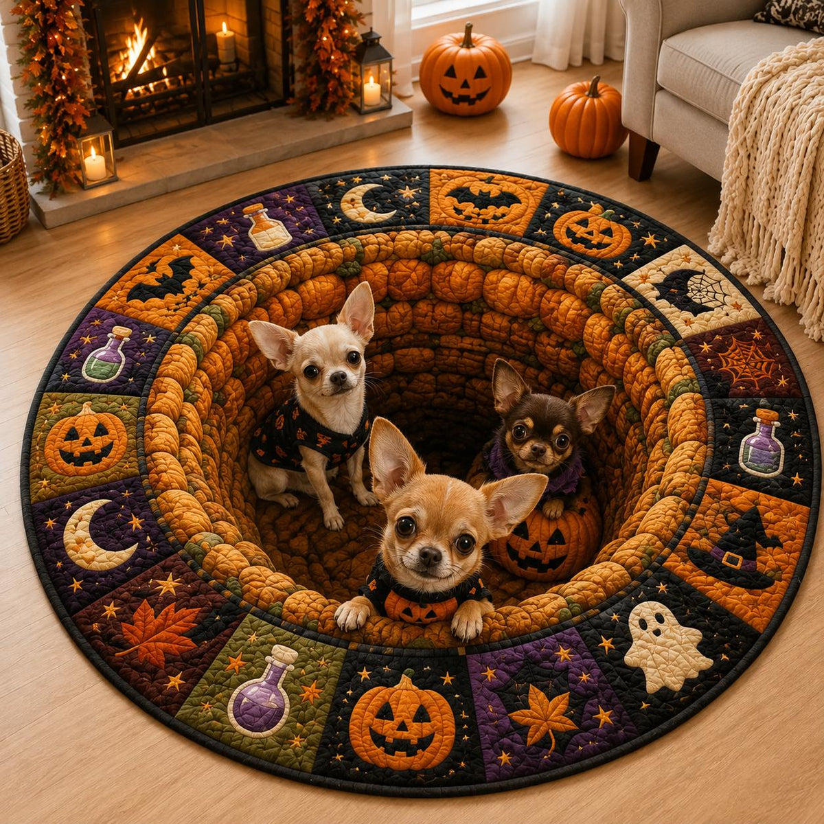 Halloween Dog Hole Rug, 3D Illusion Round Dog Rug