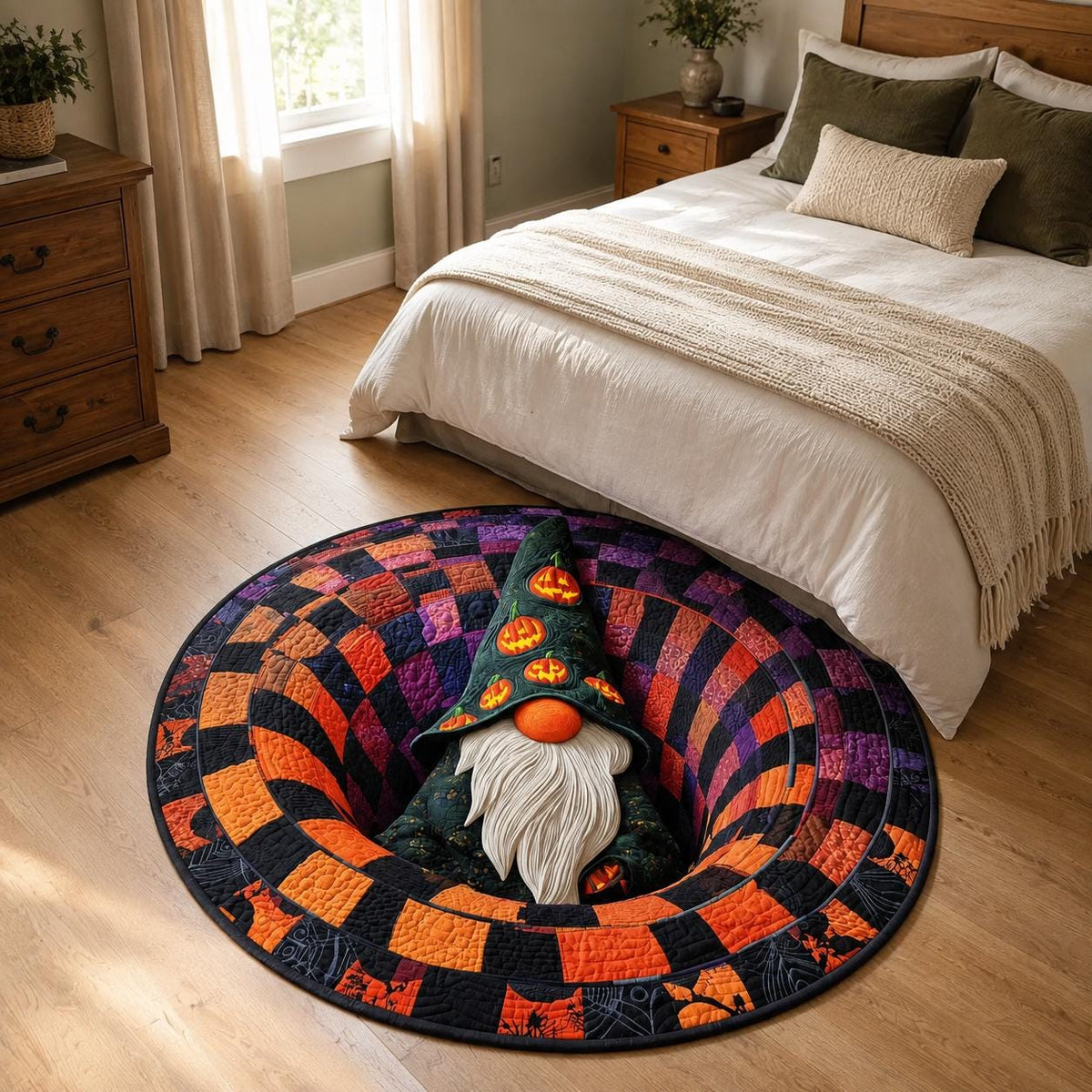 3D Halloween Gnome Rug, Round Pumpkin Witch Optical Illusion Rug