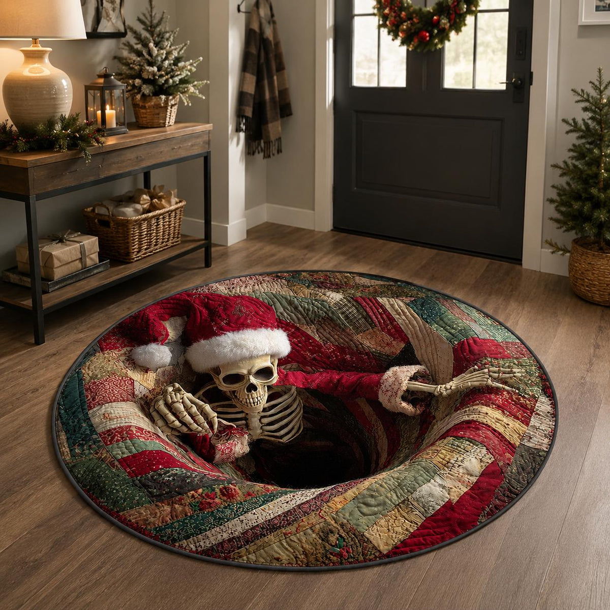 3D Christmas Skeleton Round Rug