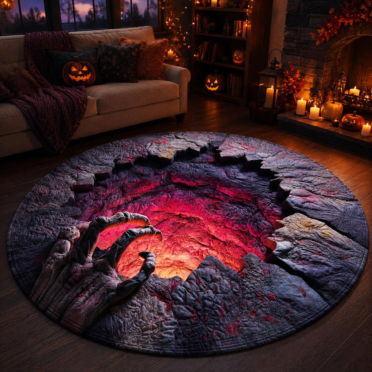 3D Skeleton Hand Halloween Round Rug