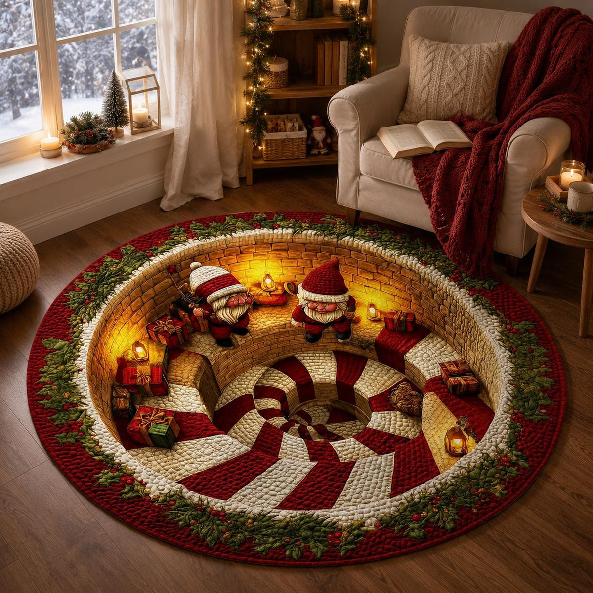 3D Christmas Gnome Round Rug