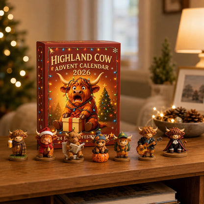 Highland Cow Advent Calendar 2026, 24-Day Christmas Countdown with Mini Cow Figures