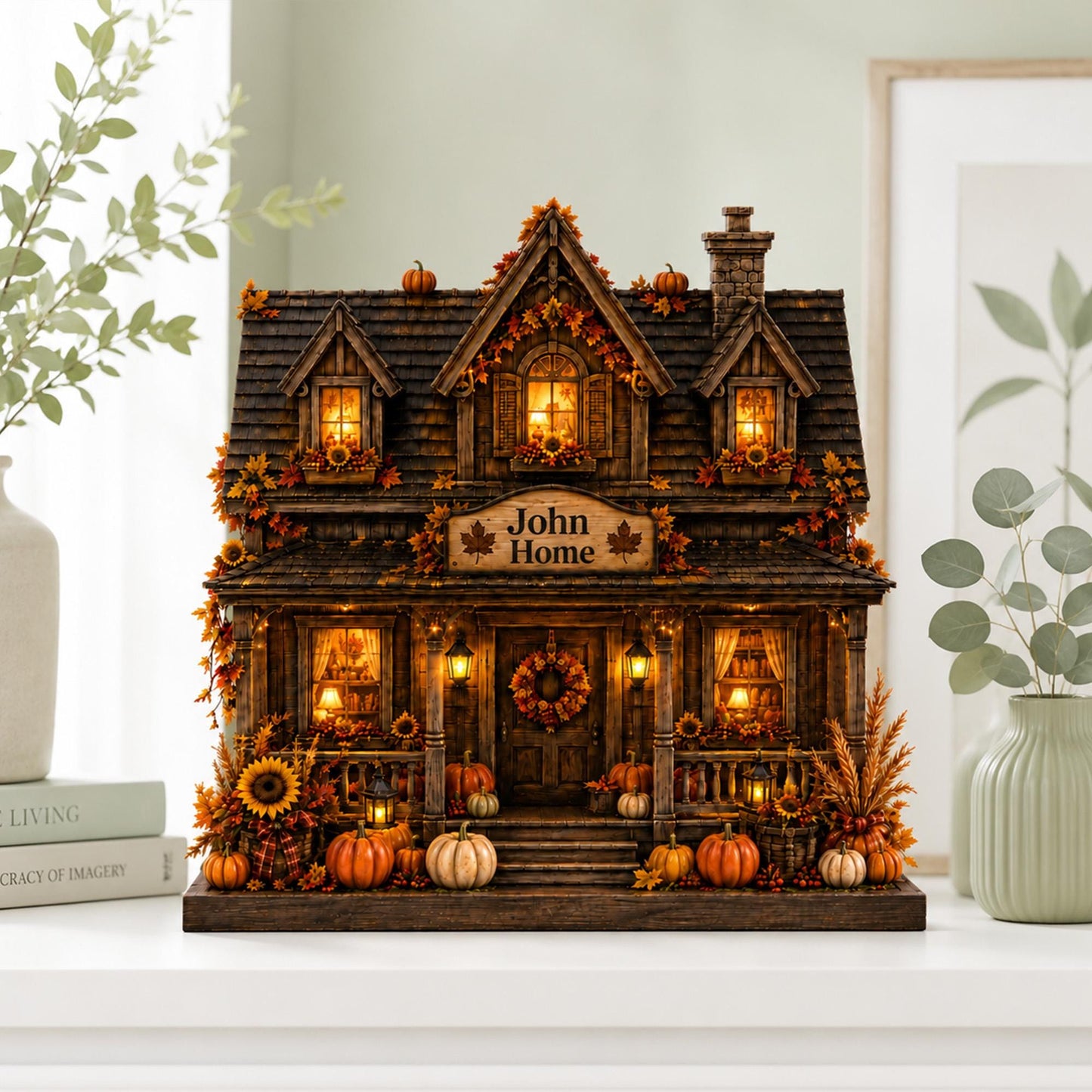 Personalized Fall House Wood Block, Custom Family Name Autumn Decor