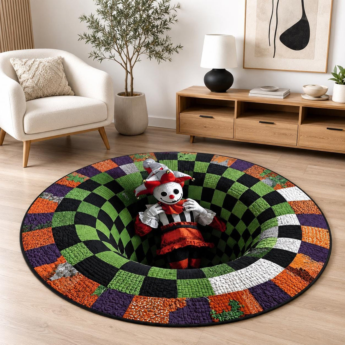 3D Creepy Jester Halloween Round Rug