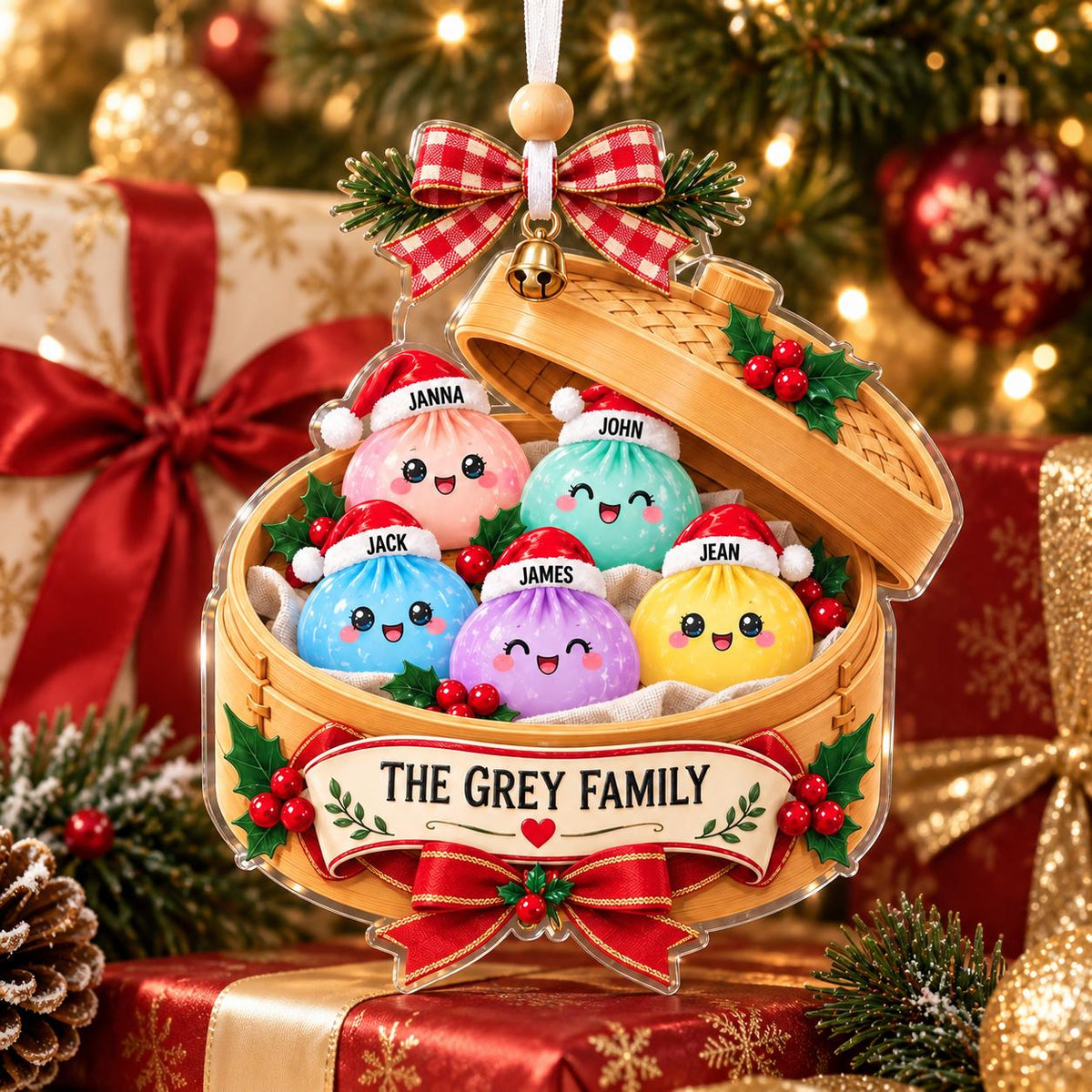 Family Dumpling Ornament, Custom Family Name Christmas Ornament