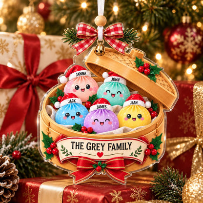 Family Dumpling Ornament, Custom Family Name Christmas Ornament