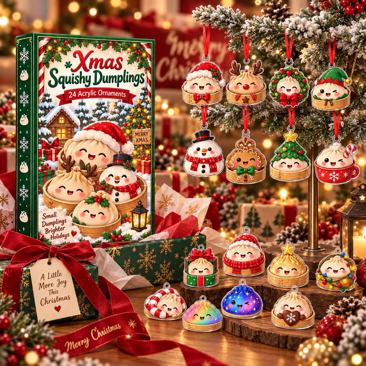 Dumpling Christmas Advent Calendar 2026, 24 Cute Acrylic Dumpling Ornaments