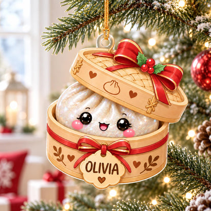 Personalized Glitter Dumpling Christmas Acrylic Ornament