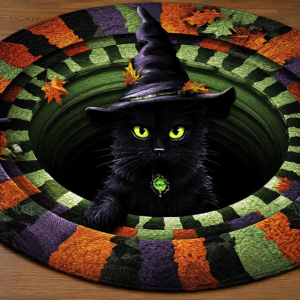 3D Black Cat Witch Halloween Round Rug