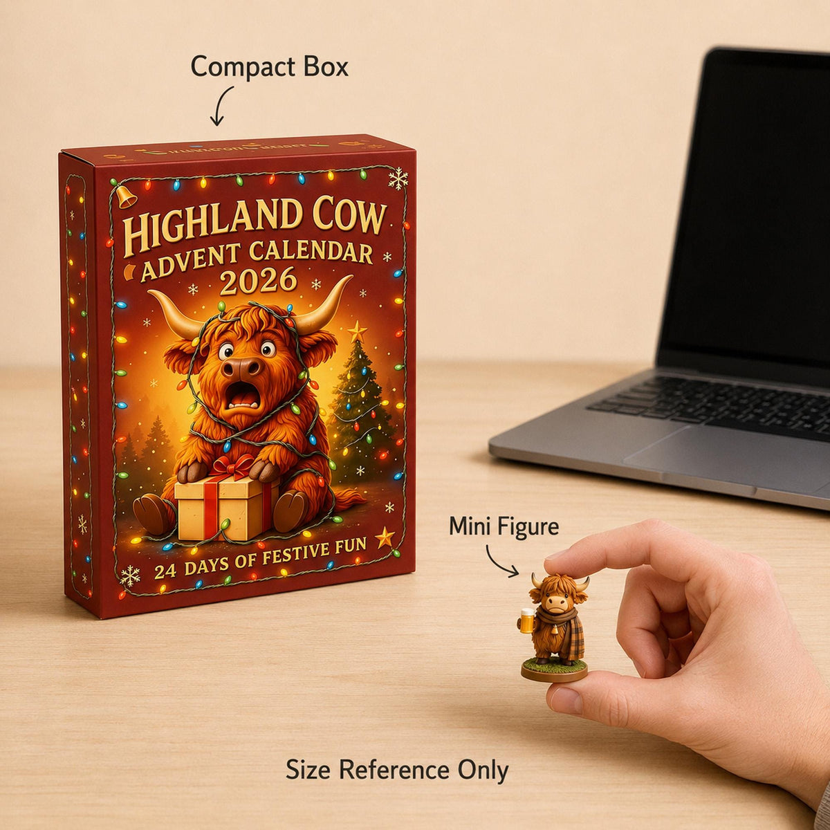 Highland Cow Advent Calendar 2026, 24-Day Christmas Countdown with Mini Cow Figures