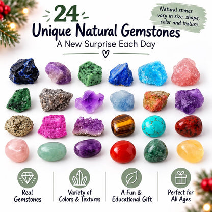 24-Day Crystal Advent Calendar, Natural Gemstone Christmas Countdown Gift