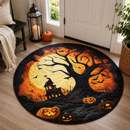 Halloween Haunted Tree Rug, Round Pumpkin Moon Area Rug
