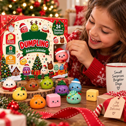 Dumpling Christmas Gift Set, 24 Day Squishy Advent Calendar, Cozy Blanket & Plush Dumpling Pillow, Cute Holiday Gift for Kids