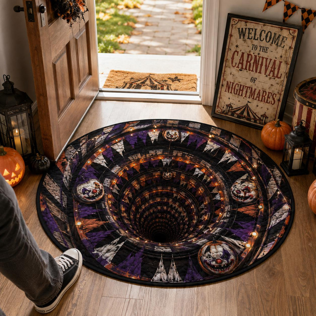 3D Creepy Clown Halloween Round Rug