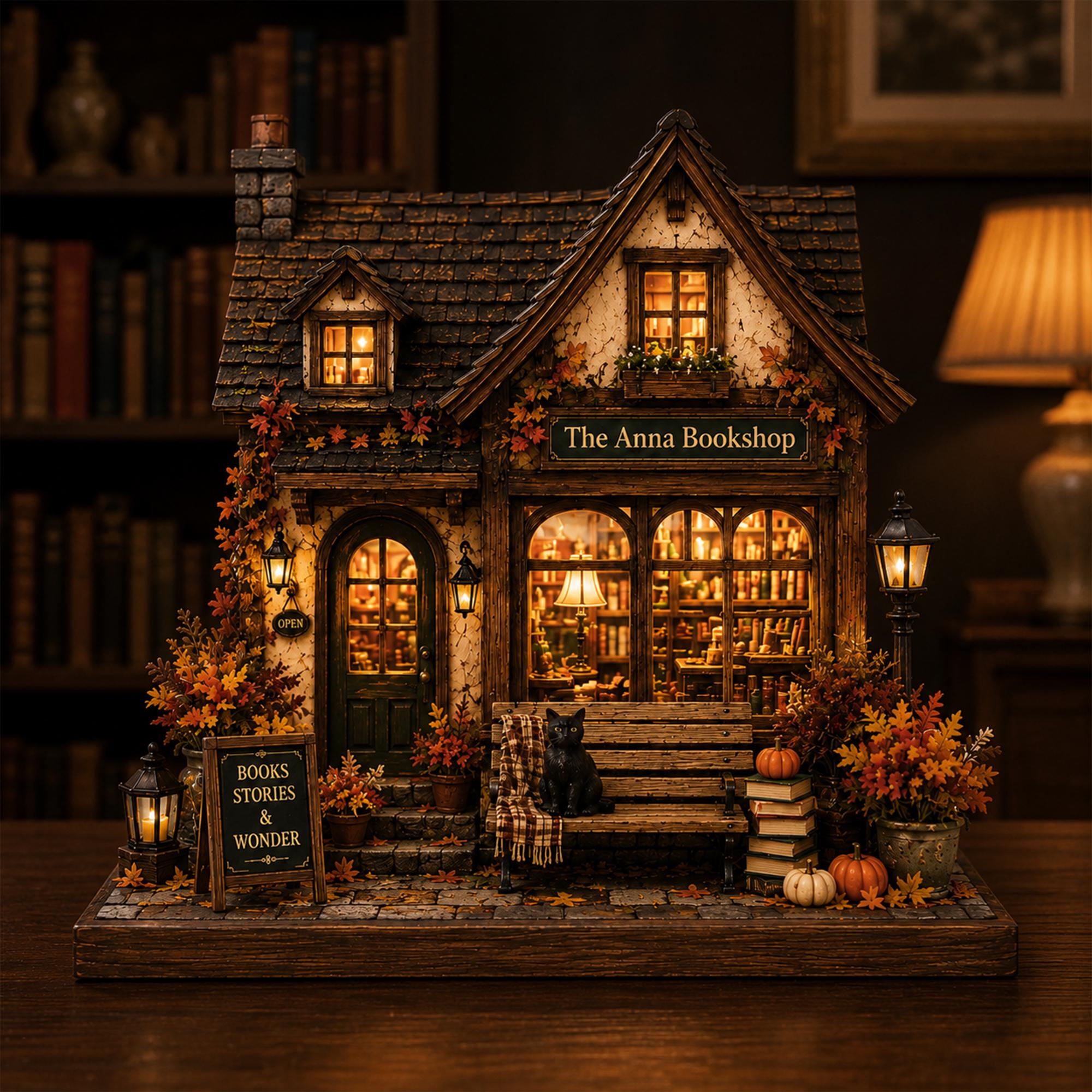 Personalized Fall Bookshop Wood Block, Cozy Autumn House Shelf Decor