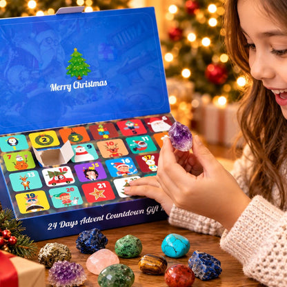 24-Day Crystal Advent Calendar, Natural Gemstone Christmas Countdown Gift