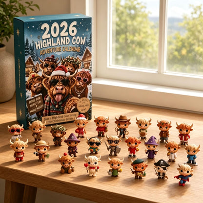Highland Cow Advent Calendar 2026, 24 Day Christmas Countdown, 3D Mini Cow Figures
