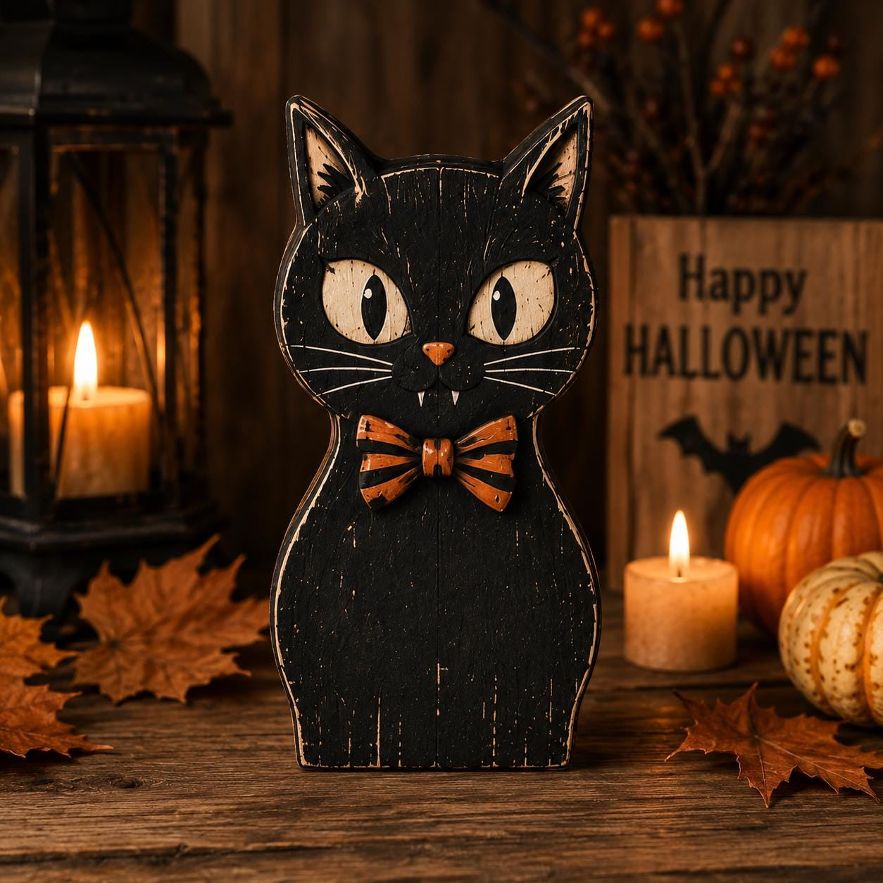 Halloween Wooden Block Set, Spooky Character Decor, Pumpkin Cat Ghost Shelf Sitter, Rustic Halloween Tiered Tray Decor