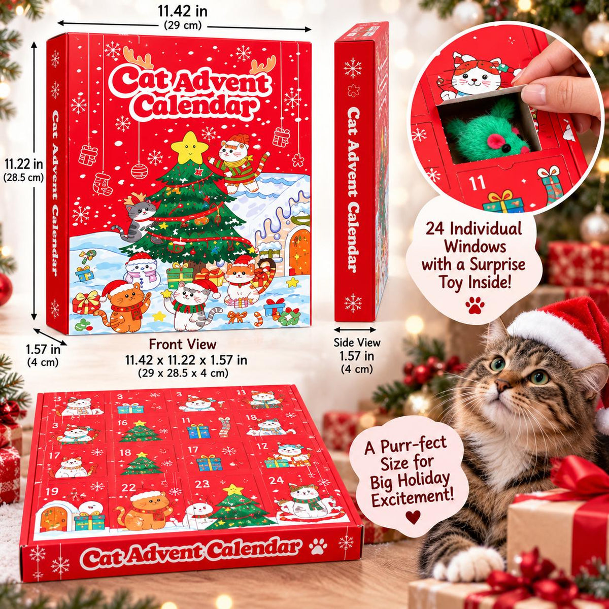 Cat Advent Calendar 2026, 24 Day Christmas Countdown with Cat Toys