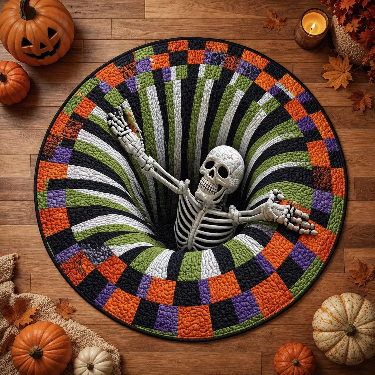 3D Skeleton Halloween Round Rug