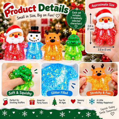 Christmas Squishy Toy Set, 3 Holiday Character Squishie